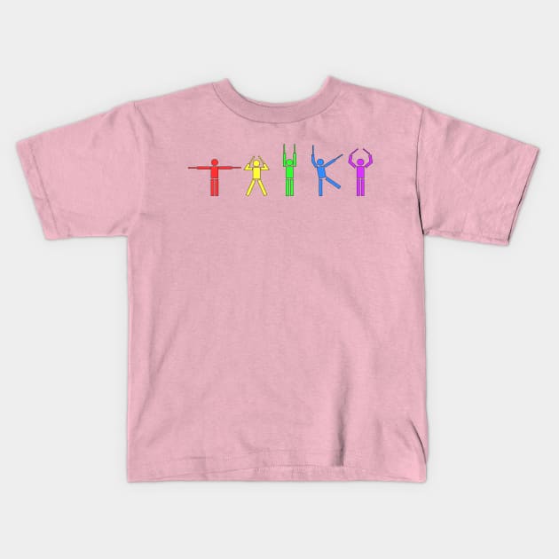 Taiko People rainbow w border Kids T-Shirt by Austin Taiko